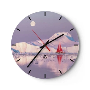 Reloj de pared - Reloj de vidrio - Un velero con icebergs al fondo a la luz de la luna. - 30x30cm - El calor de la vela, el frío del hielo - Decoración de pared moderna para salón, cocina y dormitorio ARTTOR