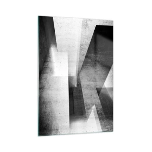 Cuadro sobre vidrio - Impresiones sobre Vidrio - Formas geométricas de hormigón en tonos blanco y negro - 50x70cm - La estructura del espacio - Decoración de pared moderna para salón y dormitorio ARTTOR
