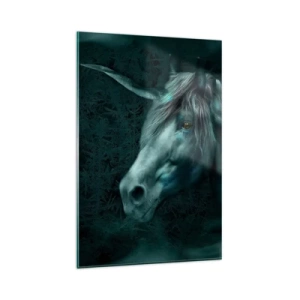 Cuadro sobre vidrio - Impresiones sobre Vidrio - Un unicornio mágico en un bosque misterioso y oscuro con colores de fantasía. - 80x120cm - En un bosque de cuento de hadas - Decoración de pared moderna para salón y dormitorio ARTTOR