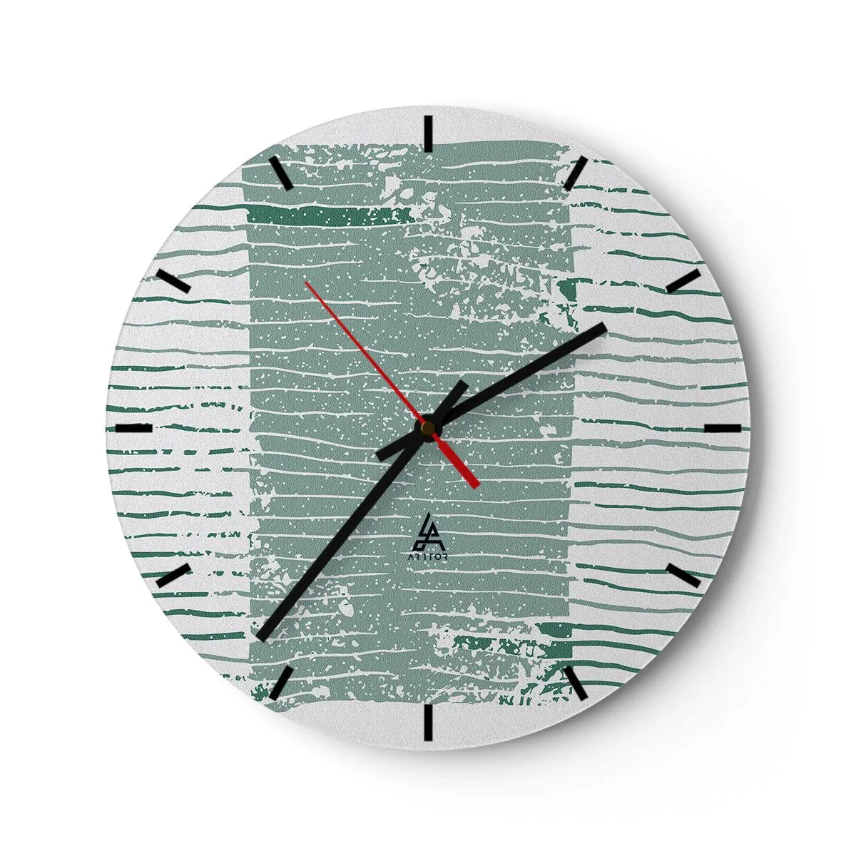 Reloj de pared - Reloj de vidrio - Una composición gráfica con líneas horizontales en tonos verde mar. - 30x30cm - Abstracción marina - Decoración de pared moderna para salón, cocina y dormitorio ARTTOR
