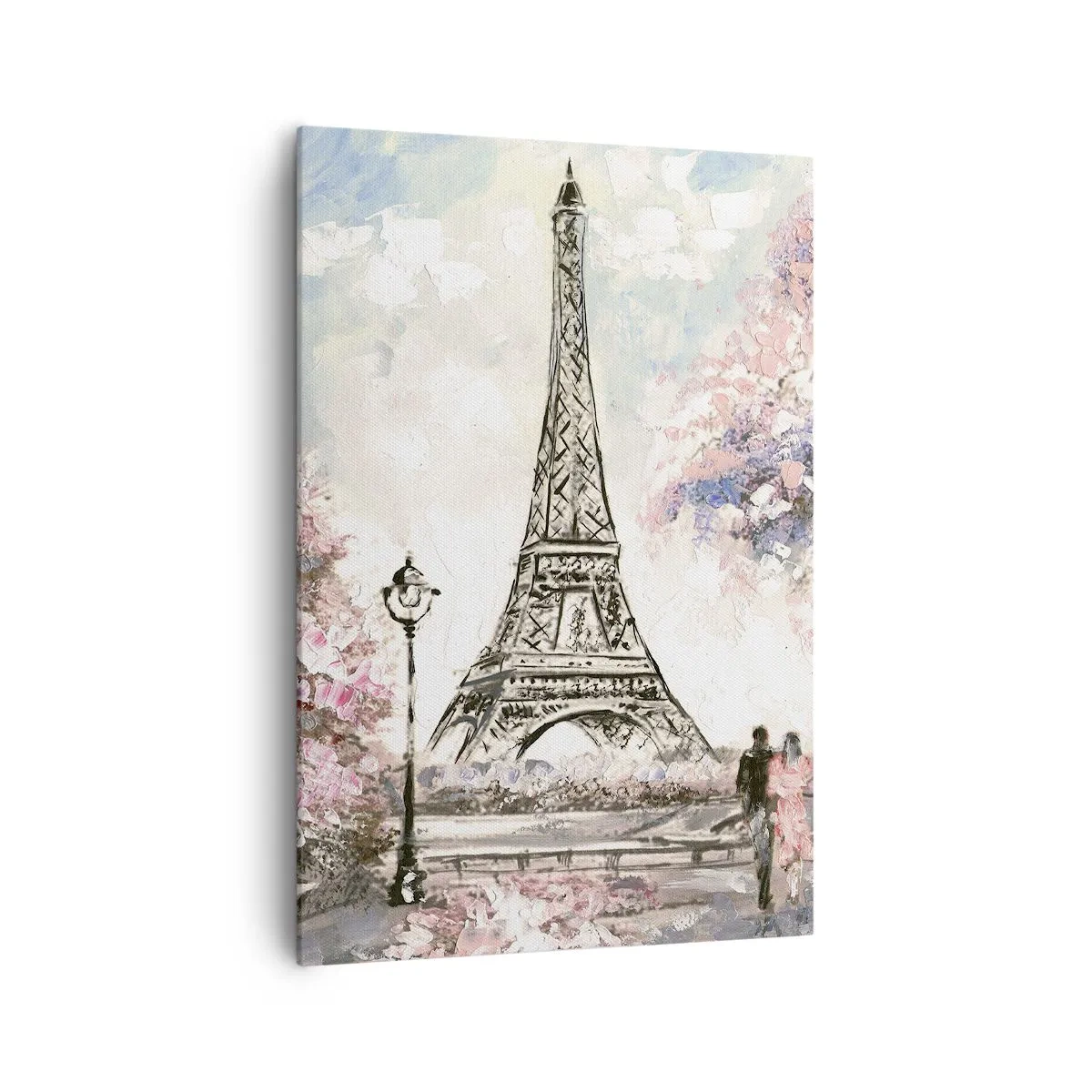 Cuadro sobre lienzo - Impresión de Imagen - La Torre Eiffel rodeada de árboles en flor. - 70x100cm - Un paseo por París en abril - Decoración de pared moderna para salón y dormitorio ARTTOR