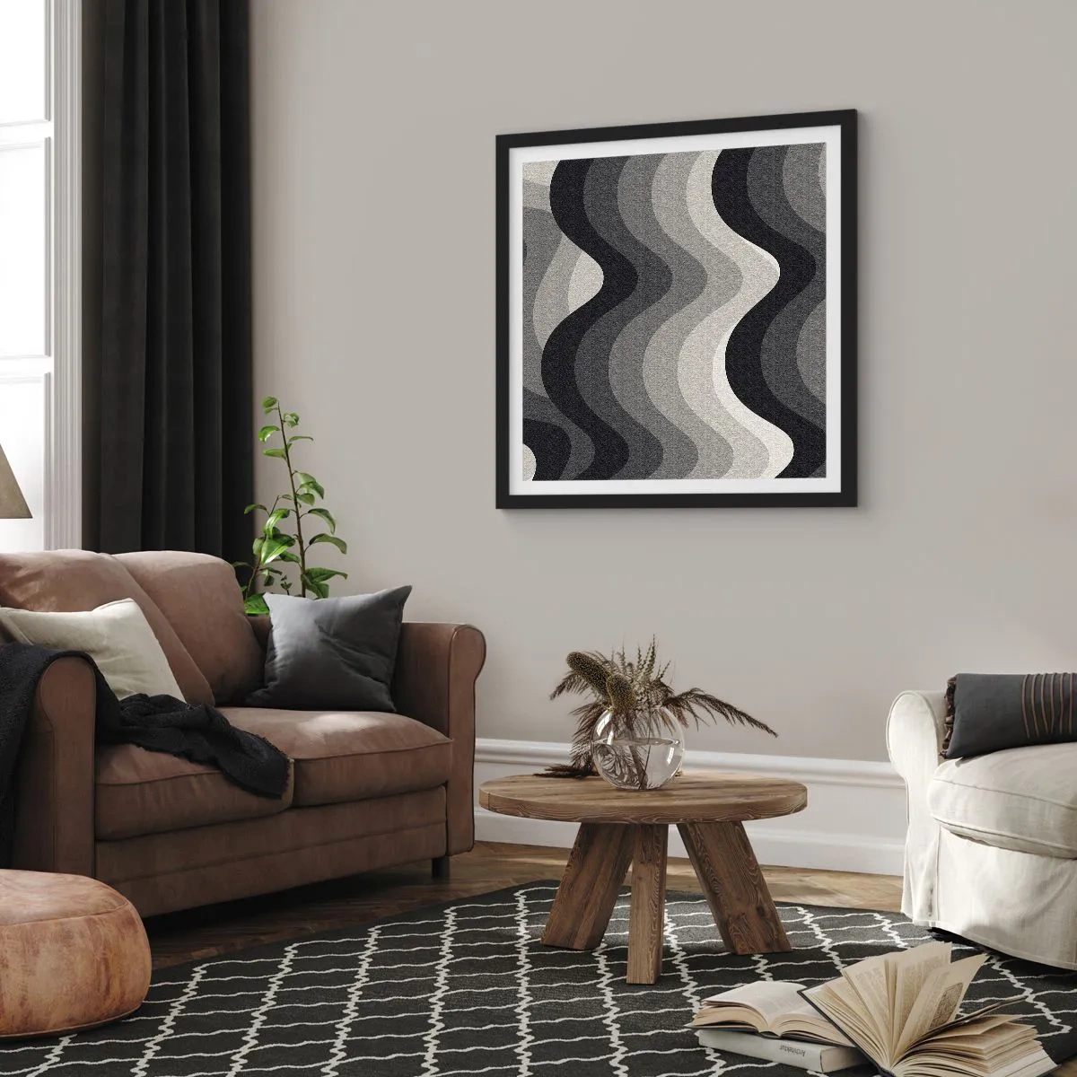 Póster en marco negro - Ola tras ola - 50x50 cm