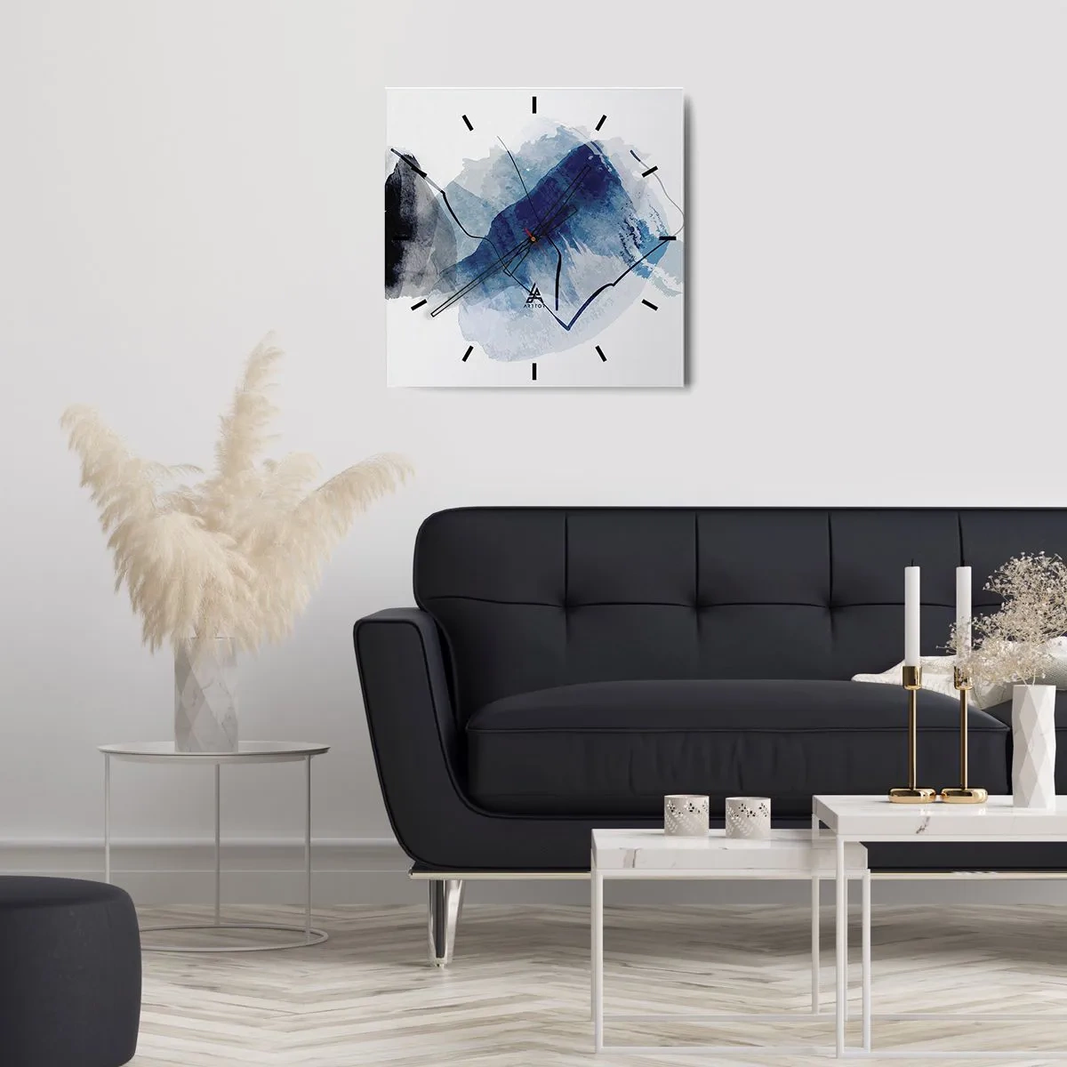 Reloj de pared - Reloj de vidrio - Formas abstractas en tonos azules con líneas delicadas. - 30x30cm - Montaña helada - Decoración de pared moderna para salón y dormitorio ARTTOR