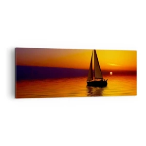 Cuadro sobre lienzo - Impresión de Imagen - Un velero en un mar tranquilo al atardecer. - 140x50cm - Qué tranquilo el anochecer… - Decoración de pared moderna para salón y dormitorio ARTTOR