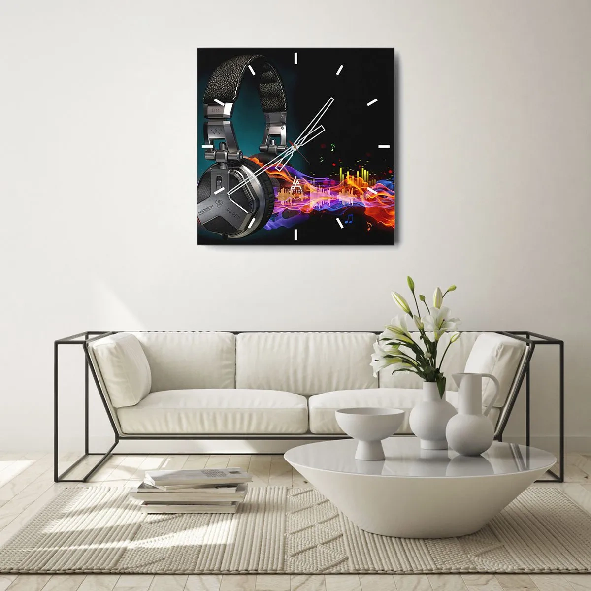 Reloj de pared - Reloj de vidrio - En el fuego de la música - 40x40 cm