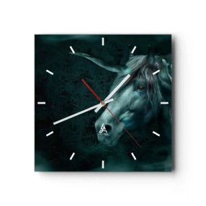 Reloj de pared - Reloj de vidrio - Un unicornio mágico en un bosque misterioso y oscuro con colores de fantasía. - 30x30cm - En un bosque de cuento de hadas - Decoración de pared moderna para salón y dormitorio ARTTOR