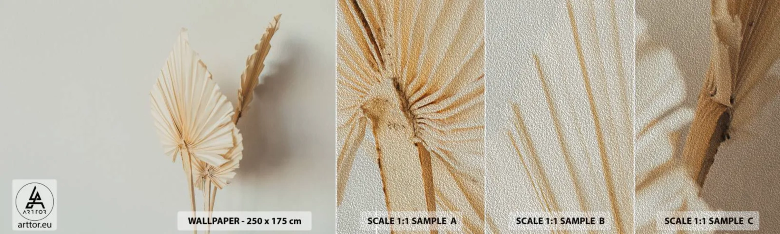 Muestra de fotomural Premium Sand - Armonía y consuelo - Brillante, Minimalismo, Hoja - 100x30 cm