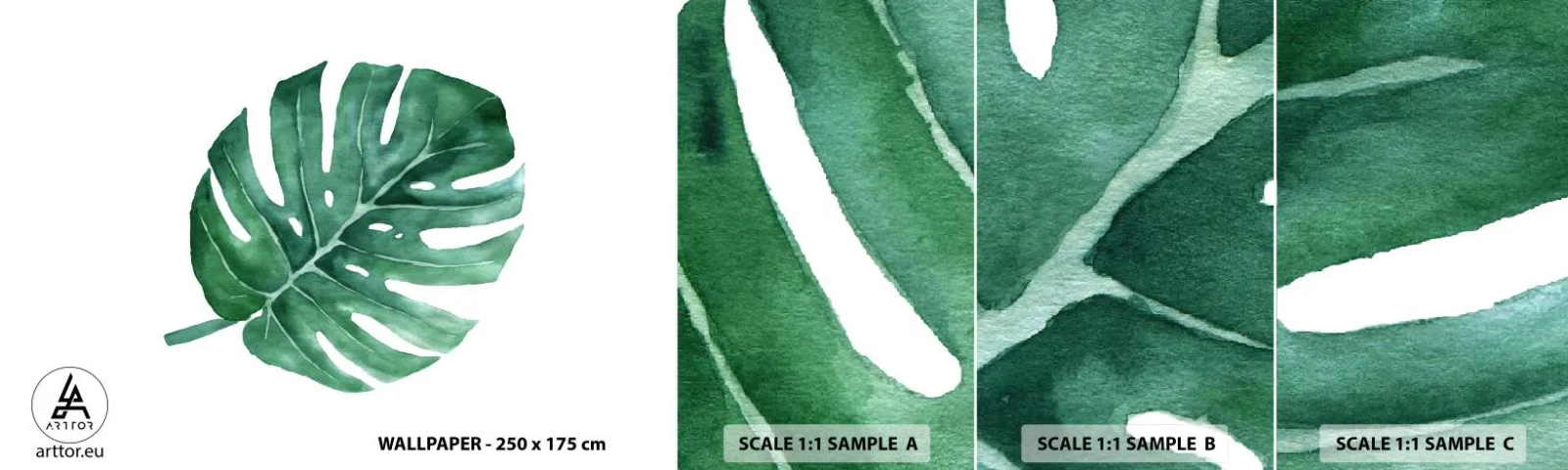 Muestra De Fotomural Standard Eco - Concepto verde - monstruo, Hoja, bohemia - 100x30 cm
