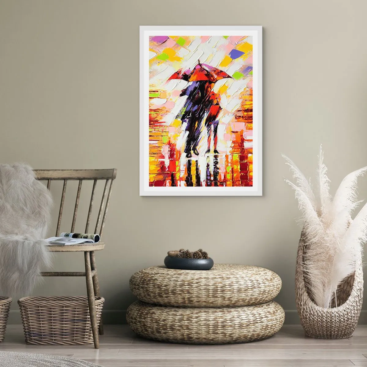 Póster en marco blanco - Juntos a través de la noche y la lluvia - 40x50 cm