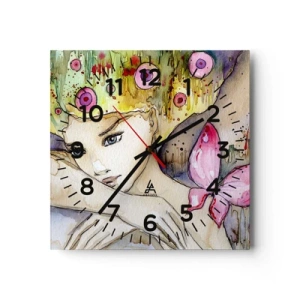 Reloj de pared - Reloj de vidrio - Una princesa mariposa - 30x30 cm