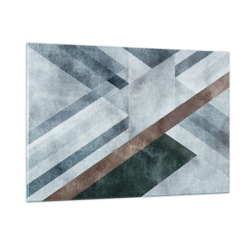Cuadro sobre vidrio - Impresiones sobre Vidrio - Abstracción geométrica en tonos fríos con un acento verde oscuro. - 120x80cm - Sofisticada elegancia de la geometría - Decoración de pared moderna para salón y dormitorio ARTTOR
