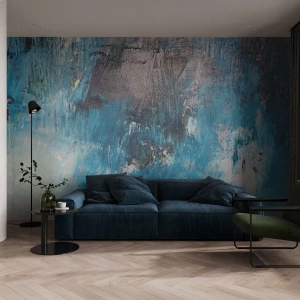 Fotomural Premium Sand - Composición abstracta en tonos azules y negros. - 100x70cm - Rapsodia celeste - Decoración de pared moderna para salón y dormitorio ARTTOR