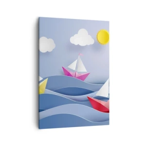 Cuadro sobre lienzo - Impresión de Imagen - Veleros coloridos sobre las olas en un día soleado - 50x70cm - Oh, qué agradable es balancearse entre las olas - Decoración de pared moderna para salón y dormitorio ARTTOR