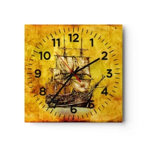 Reloj de pared - Reloj de vidrio - ¡Rumbo a la isla Tortuga! - 40x40 cm
