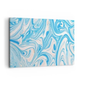Cuadro sobre lienzo - Impresión de Imagen - Remolinos abstractos de estilo mármol azul y blanco - 120x80cm - Llanura de inundación turquesa - Decoración de pared moderna para salón y dormitorio ARTTOR
