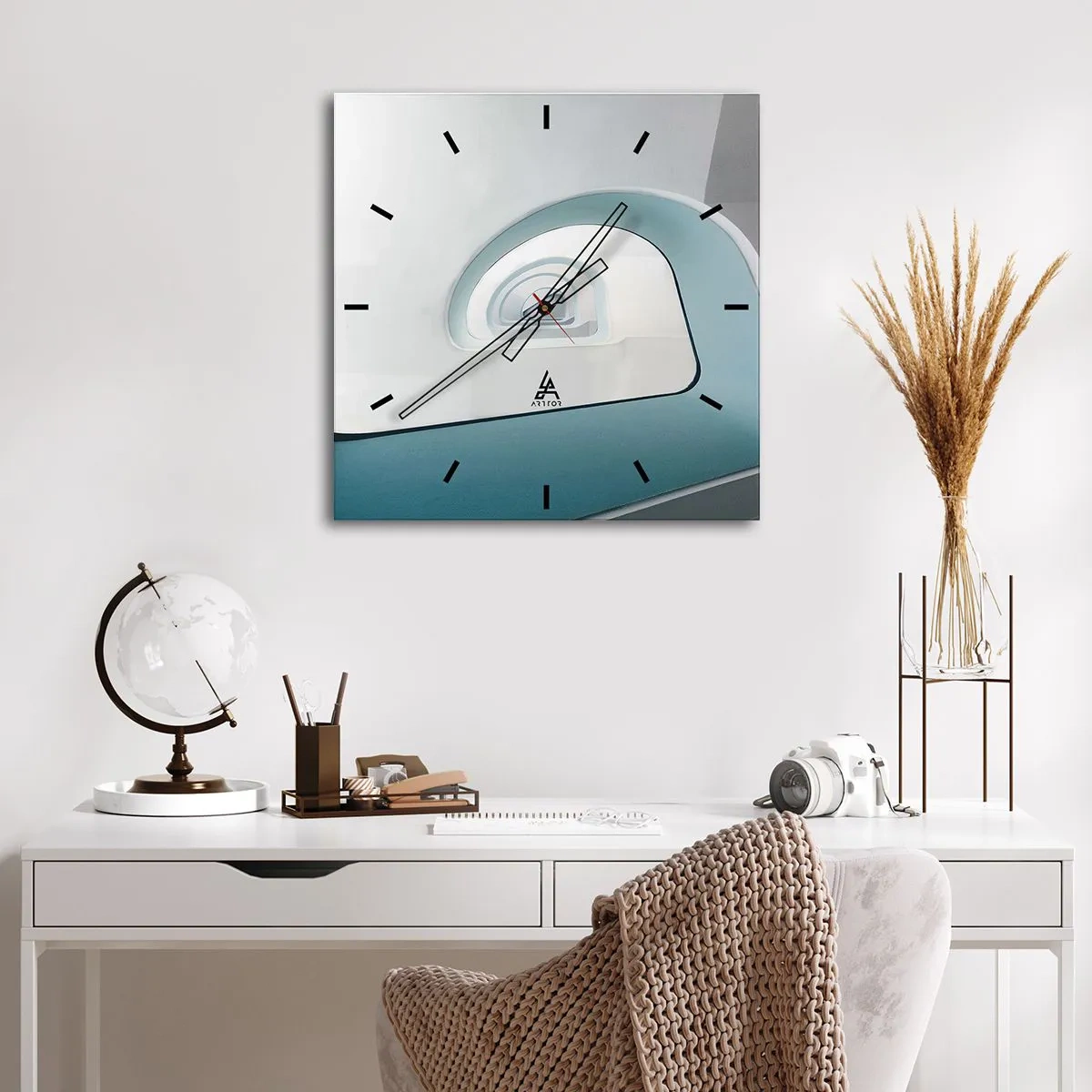 Reloj de pared - Reloj de vidrio - Espiral del río azul - 30x30 cm