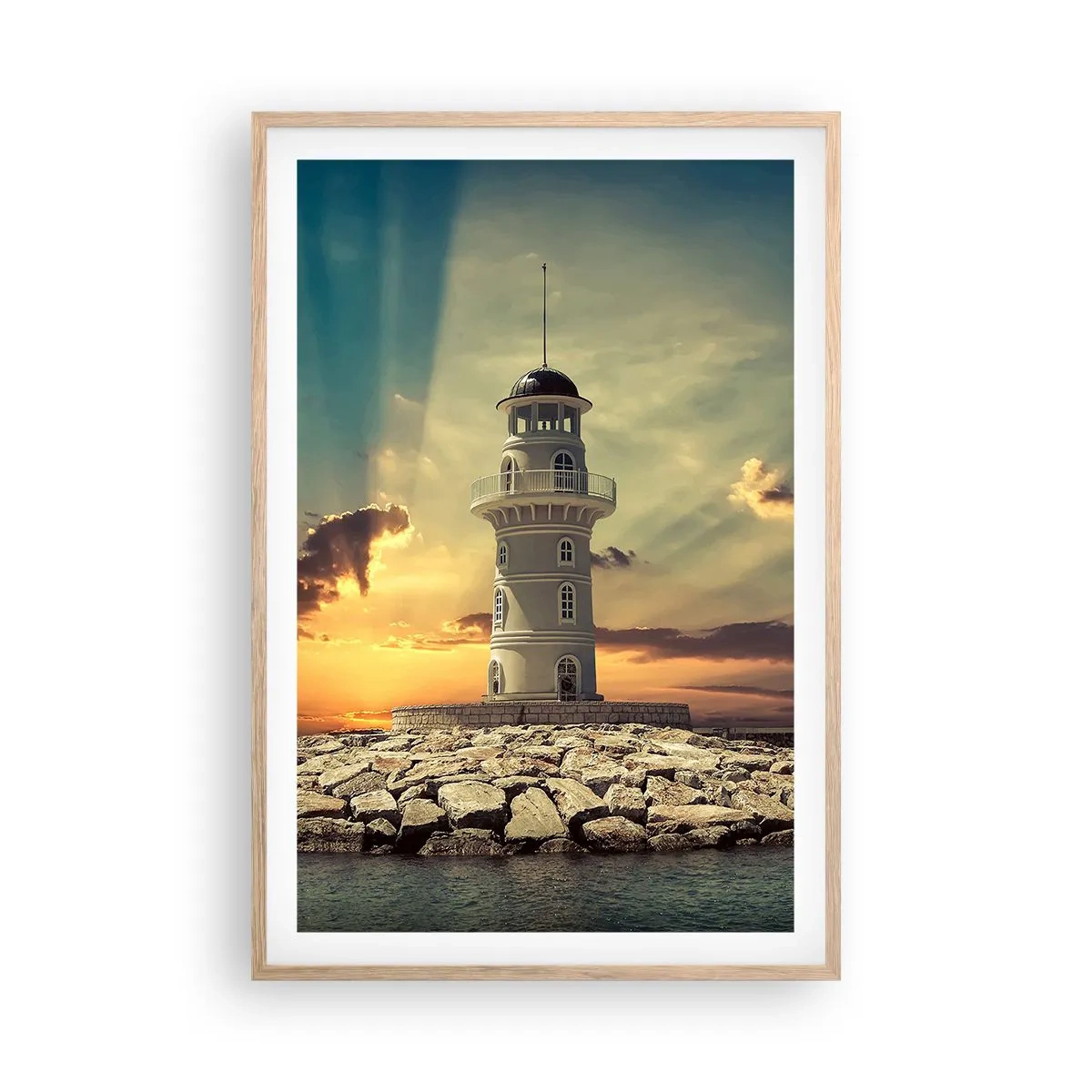 Póster en marco roble claro - Luz - Bondad - Belleza - 61x91 cm