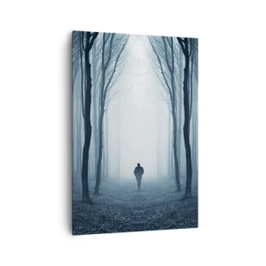 Cuadro sobre lienzo - Impresión de Imagen - Una figura caminando entre los árboles en un bosque brumoso. - 70x100cm - Alto y claro - Decoración de pared moderna para salón y dormitorio ARTTOR