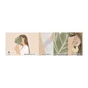 Muestra de fotomural Premium Canvas - Retrato misterioso con un abanico - Hoja, Mujer, bohemia - 100x30 cm