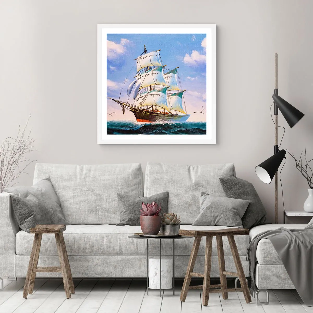 Póster en marco blanco - Orgulloso con el viento - 60x60 cm