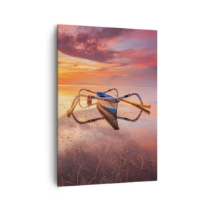 Cuadro sobre lienzo - Impresión de Imagen - Un barco en aguas tranquilas al atardecer. - 70x100cm - Calma de una tarde tropical - Decoración de pared moderna para salón y dormitorio ARTTOR