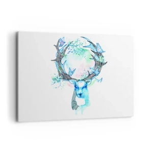 Cuadro sobre lienzo - Impresión de Imagen - Un gráfico caprichoso de ciervo con motivos de naturaleza y mariposas. - 100x70cm - La fuerza y la dulzura de la naturaleza - Decoración de pared moderna para salón y dormitorio ARTTOR