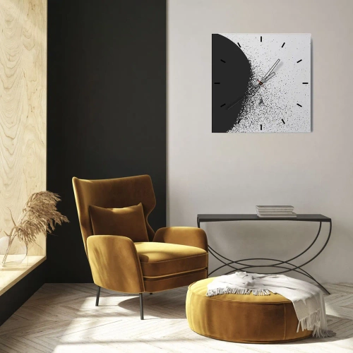Reloj de pared - Reloj de vidrio - Patrón abstracto con partículas negras sobre un fondo claro - 30x30cm - El movimiento de las partículas - Decoración de pared moderna para salón y dormitorio ARTTOR