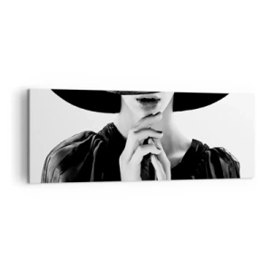 Cuadro sobre lienzo - Impresión de Imagen - Mujer elegante con un gran sombrero en tonos blanco y negro. - 140x50cm - Belleza oculta - Decoración de pared moderna para salón y dormitorio ARTTOR