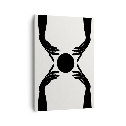Cuadro sobre lienzo - Impresión de Imagen - Manos negras en una composición simétrica con una pelota. - 70x100cm - Una señal secreta - Decoración de pared moderna para salón y dormitorio ARTTOR