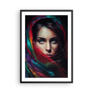 Póster en marco negro - Retrato de una mujer con una bufanda colorida - 50x70cm - Misterio de ojos verdes - Decoración de pared moderna para salón y dormitorio ARTTOR