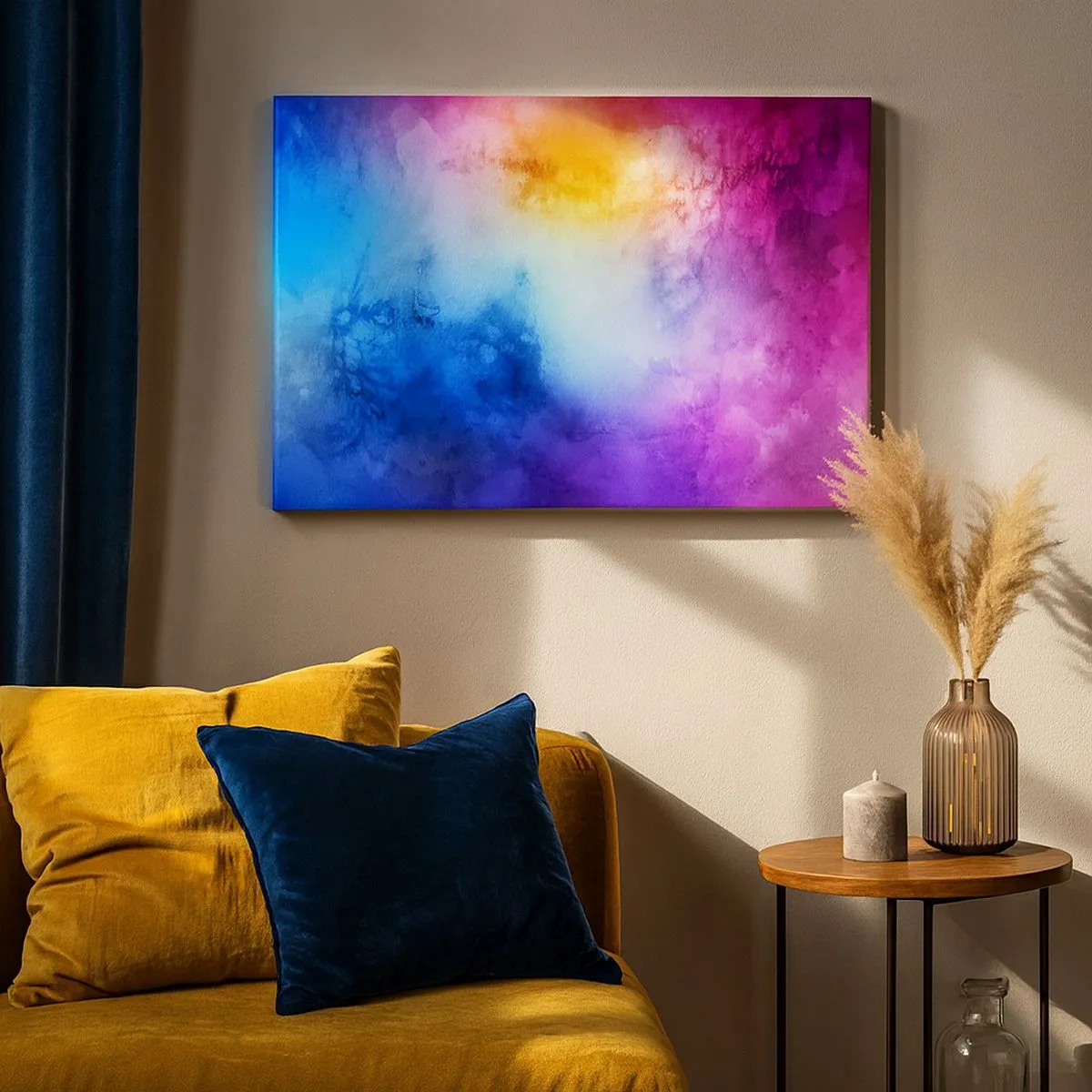 Cuadro sobre lienzo - Impresión de Imagen - Una composición abstracta en tonos pastel de rosa y azul. - 70x50cm - Casi en el séptimo cielo - Decoración de pared moderna para salón y dormitorio ARTTOR
