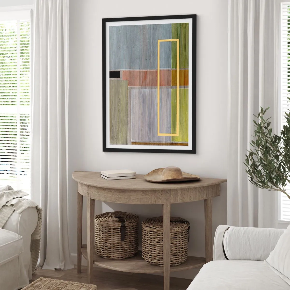 Póster en marco negro - Abstracción geométrica en colores tenues - 50x70cm - Recto y tranquilo - Decoración de pared moderna para salón y dormitorio ARTTOR