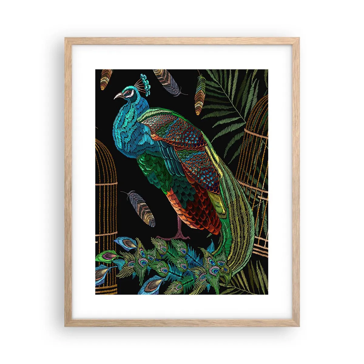 Póster en marco roble claro - Con plumajes reales - 40x50 cm