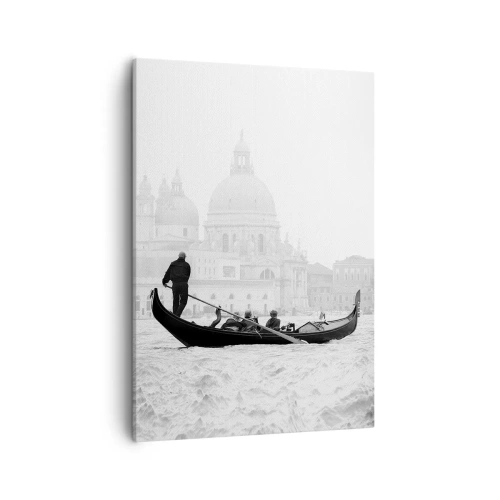 Cuadro sobre lienzo - Impresión de Imagen - Una góndola con la basílica al fondo en blanco y negro. - 50x70cm - Un viaje a la fuente de la belleza - Decoración de pared moderna para salón y dormitorio ARTTOR