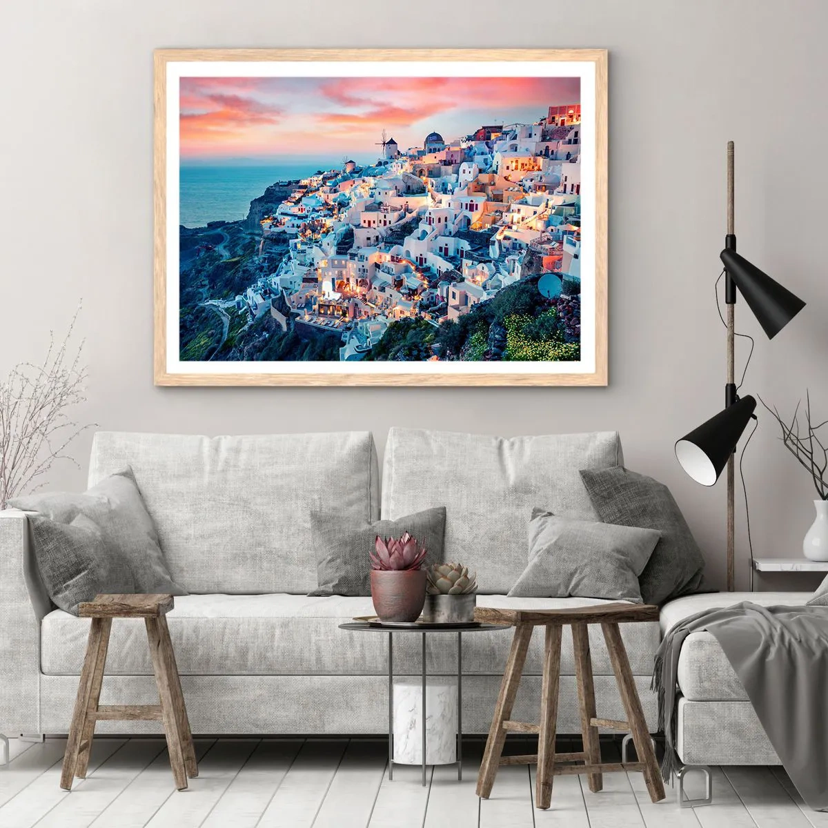 Póster en marco roble claro - Vacaciones en Grecia - 70x50 cm