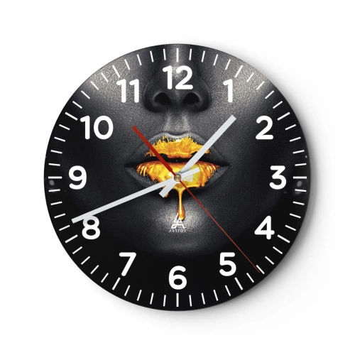 Reloj de pared - Reloj de vidrio - Labios de oro - 30x30 cm