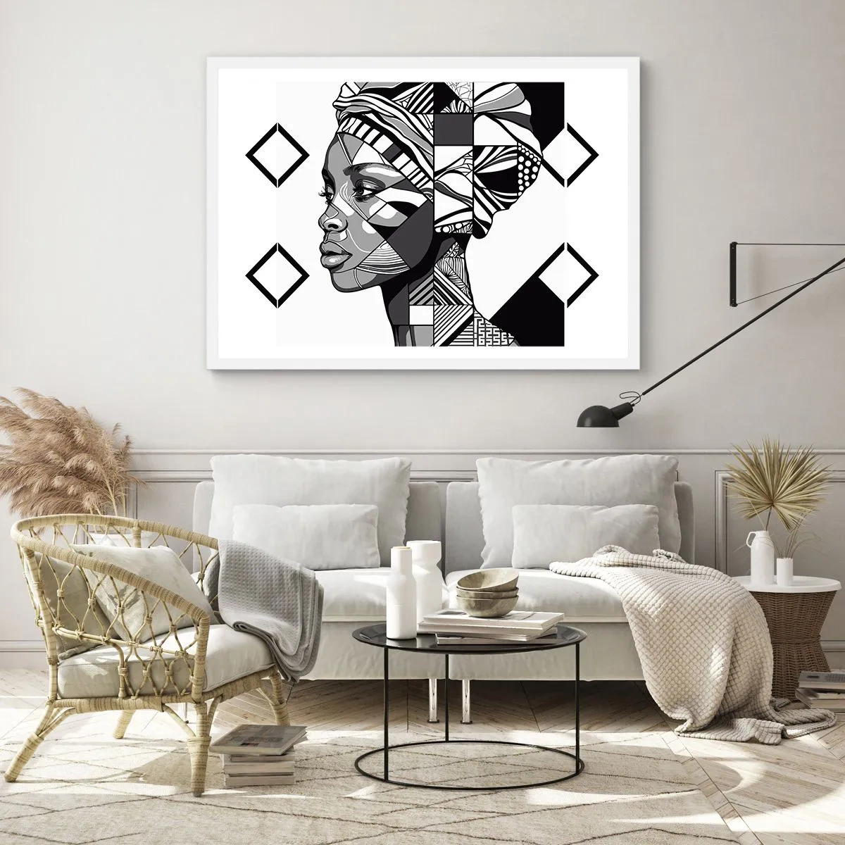 Póster en marco blanco - Retrato étnico - 70x50 cm