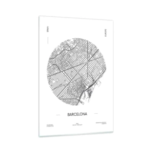 Cuadro sobre vidrio - Impresiones sobre Vidrio - Un mapa de Barcelona en estilo minimalista en blanco y negro - 80x120cm - Anatomía de Barcelona - Decoración de pared moderna para salón y dormitorio ARTTOR