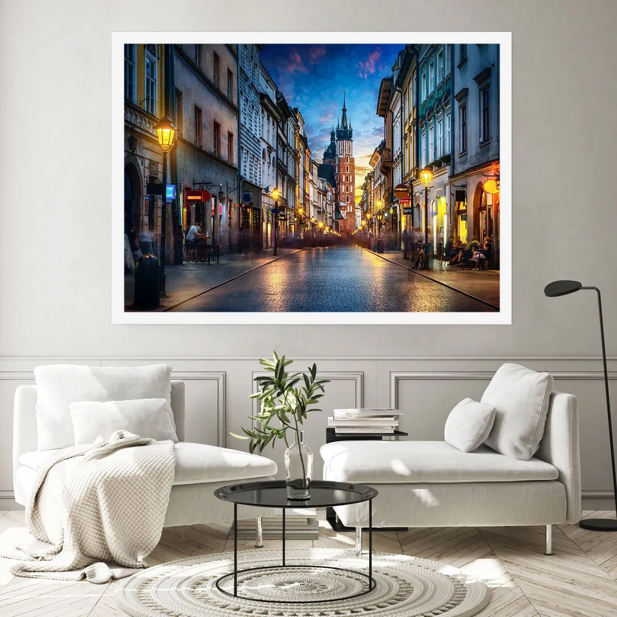 Póster - Calle al atardecer con vistas a la Catedral de Cracovia - 100x70cm - El encanto de Cracovia - Decoración de pared moderna para salón y dormitorio ARTTOR