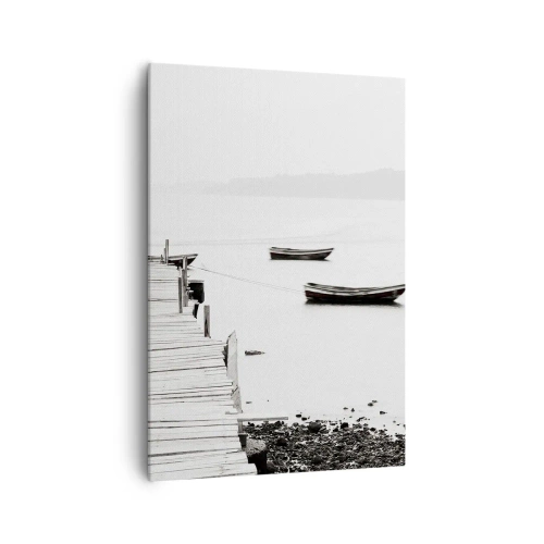 Cuadro sobre lienzo - Impresión de Imagen - Muelle de madera y barcos en aguas tranquilas - 70x100cm - Junto al agua tranquila y clara - Decoración de pared moderna para salón y dormitorio ARTTOR