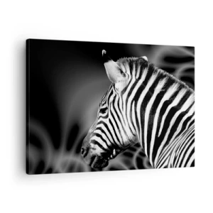 Cuadro sobre lienzo - Impresión de Imagen - Retrato en blanco y negro de una cebra sobre un fondo de patrones abstractos. - 70x50cm - El blanco es blanco, el negro es negro - Decoración de pared moderna para salón y dormitorio ARTTOR