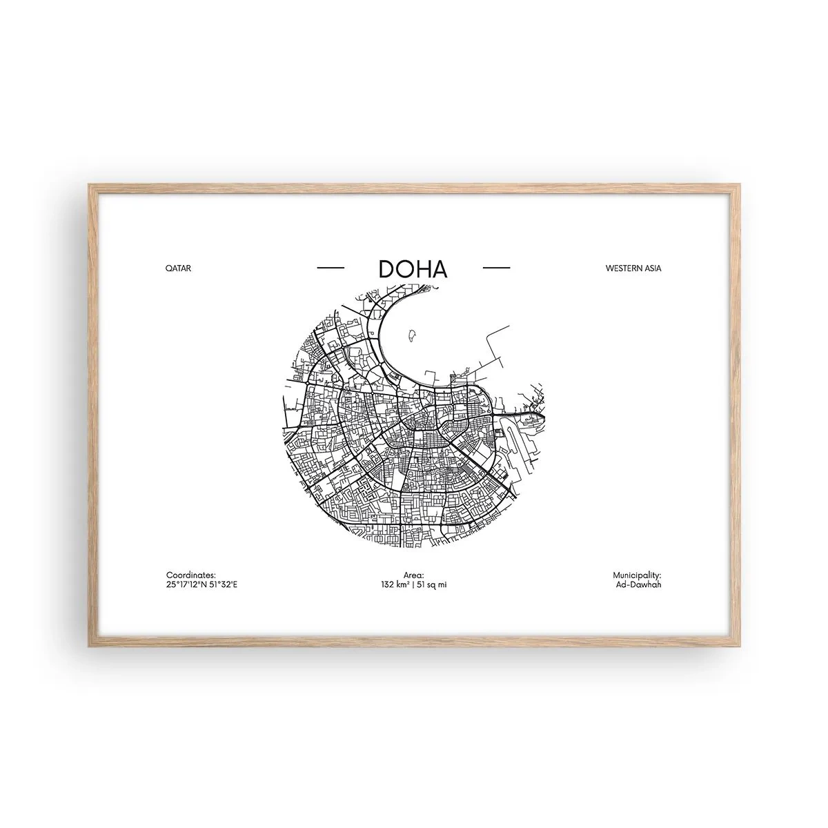 Póster en marco roble claro - Anatomía de Doha - 100x70 cm