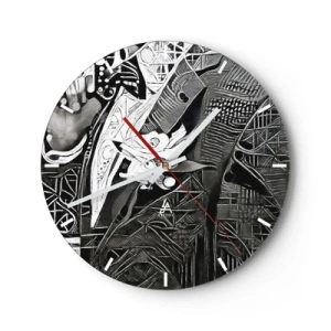 Reloj de pared - Reloj de vidrio - Abstracción en blanco y negro con patrones geométricos complejos. - 30x30cm - Solo un hombre aparentemente gris - Decoración de pared moderna para salón, cocina y dormitorio ARTTOR