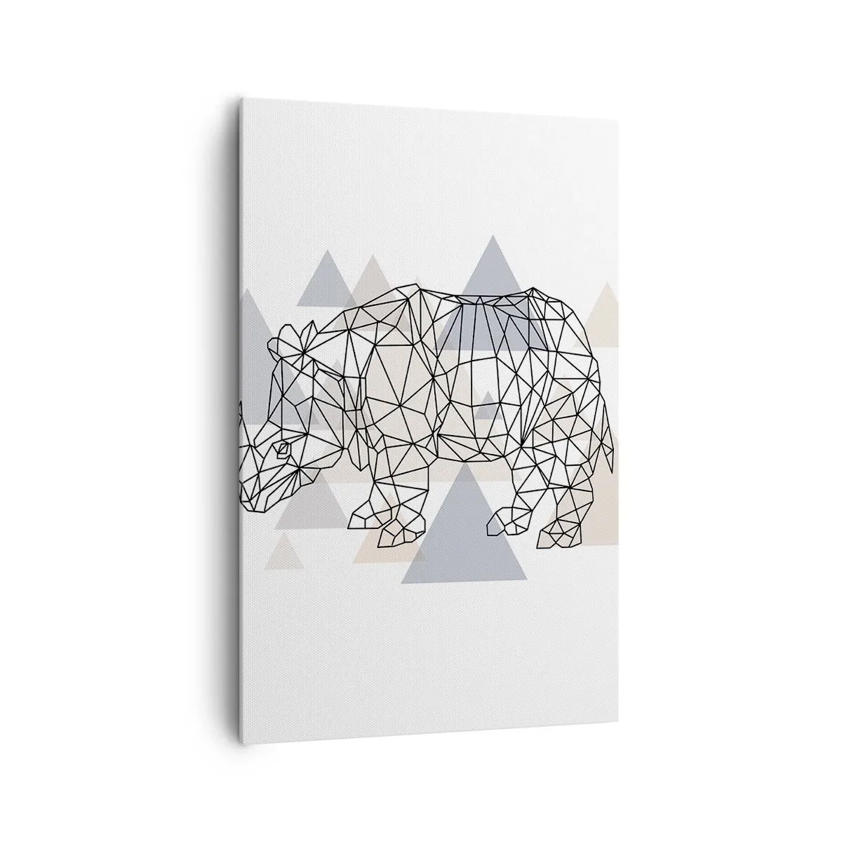 Cuadro sobre lienzo - Impresión de Imagen - Rinoceronte geométrico sobre un fondo de delicados triángulos. - 80x120cm - Estructura de la fuerza - Decoración de pared moderna para salón y dormitorio ARTTOR