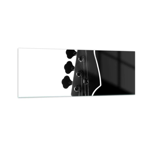 Cuadro sobre vidrio - Impresiones sobre Vidrio - Silueta en blanco y negro del clavijero de un bajo - 140x50cm - Silencio musical - Decoración de pared moderna para salón y dormitorio ARTTOR