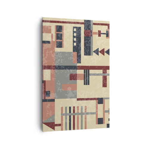 Cuadro sobre lienzo - Impresión de Imagen - Patrón geométrico en tonos pastel beige, rojo y gris. - 80x120cm - Una combinación de verticales y niveles - Decoración de pared moderna para salón y dormitorio ARTTOR