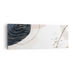 Cuadro sobre lienzo - Impresión de Imagen - Formas abstractas en tonos beige y azul marino con detalles dorados. - 140x50cm - Todo fluye - Decoración de pared moderna para salón y dormitorio ARTTOR
