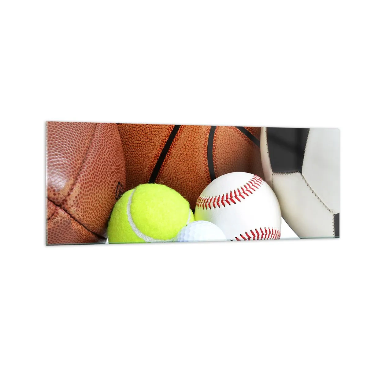 Cuadro sobre vidrio - Impresiones sobre Vidrio - Balones de diversas disciplinas deportivas - 140x50cm - Unidos por el deporte - Decoración de pared moderna para salón y dormitorio ARTTOR