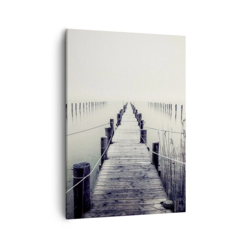 Cuadro sobre lienzo - Impresión de Imagen - Un puente de madera que conduce a un espacio brumoso. - 50x70cm - Sumergirse en la paz - Decoración de pared moderna para salón y dormitorio ARTTOR