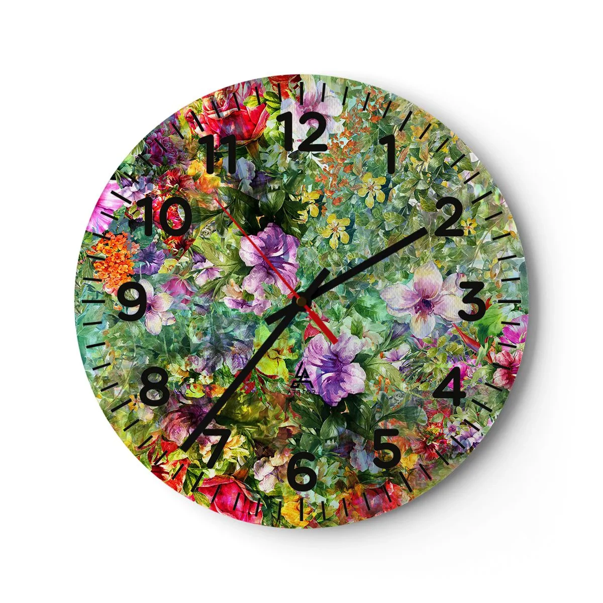 Reloj de pared - Reloj de vidrio - En flores a la perdición - 40x40 cm